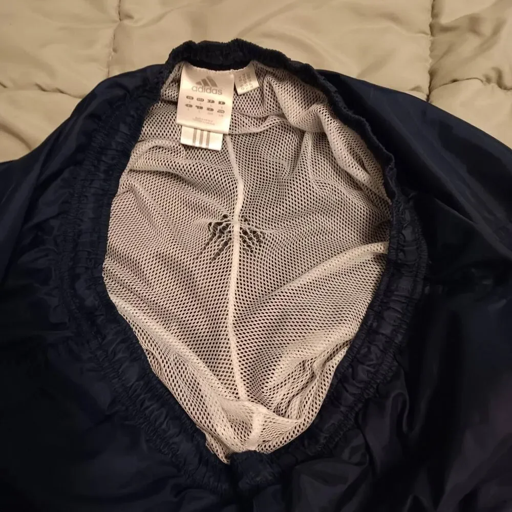 Adidas Mens Large Vintage Blue Windbreaker Track Pants 2004 Zipper Legs 3 stripe